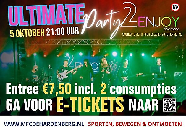 Coverband 2Enjoy treedt op 5 oktober op in Sportcomplex MFC De Hardenberg Finsterwolde